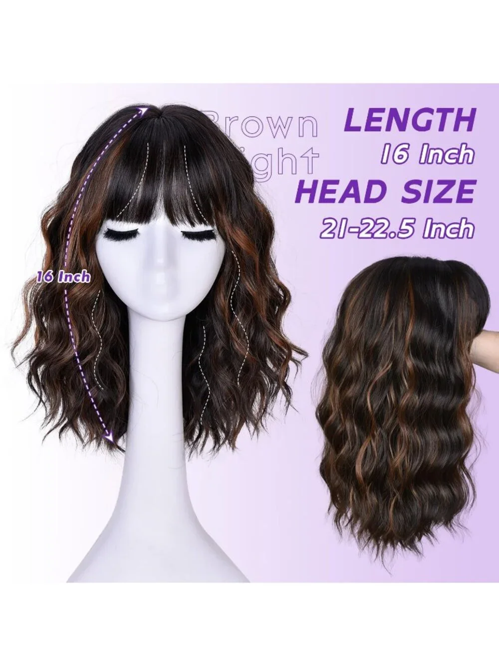 Women's Brown Highlight 14 Inch Natural Synthetic Short Curly Wavy Fiber Wigs